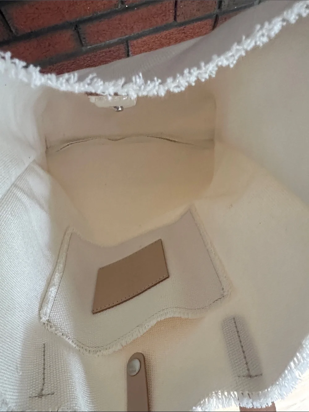 Jamie Young Cream Canvas Tote with Tan Leather Handles - Picture 4 of 9